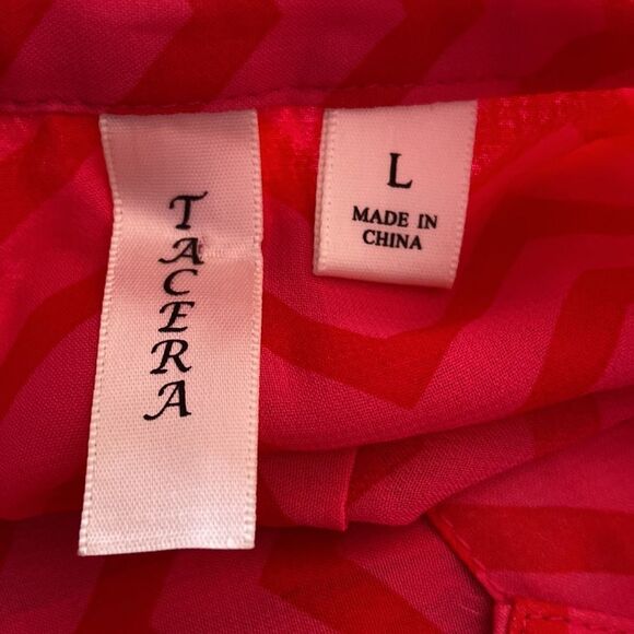 Tacera Pink Red Chevron Tank Dress w/ Sheer Overlay Women’s Size Large - Picture 3 of 4
